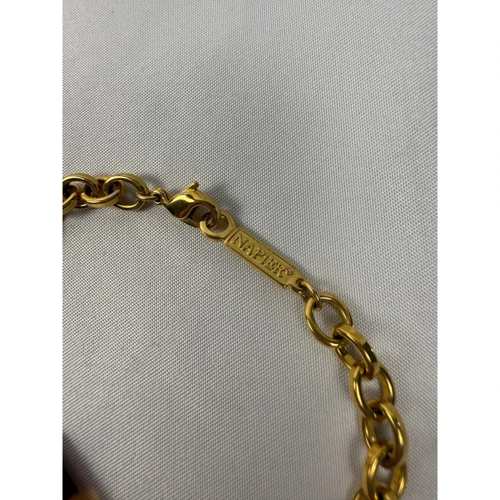 Napier Gold Tone Tortoiseshell Buckle Link‎ Chain Bracelet Vintage Style